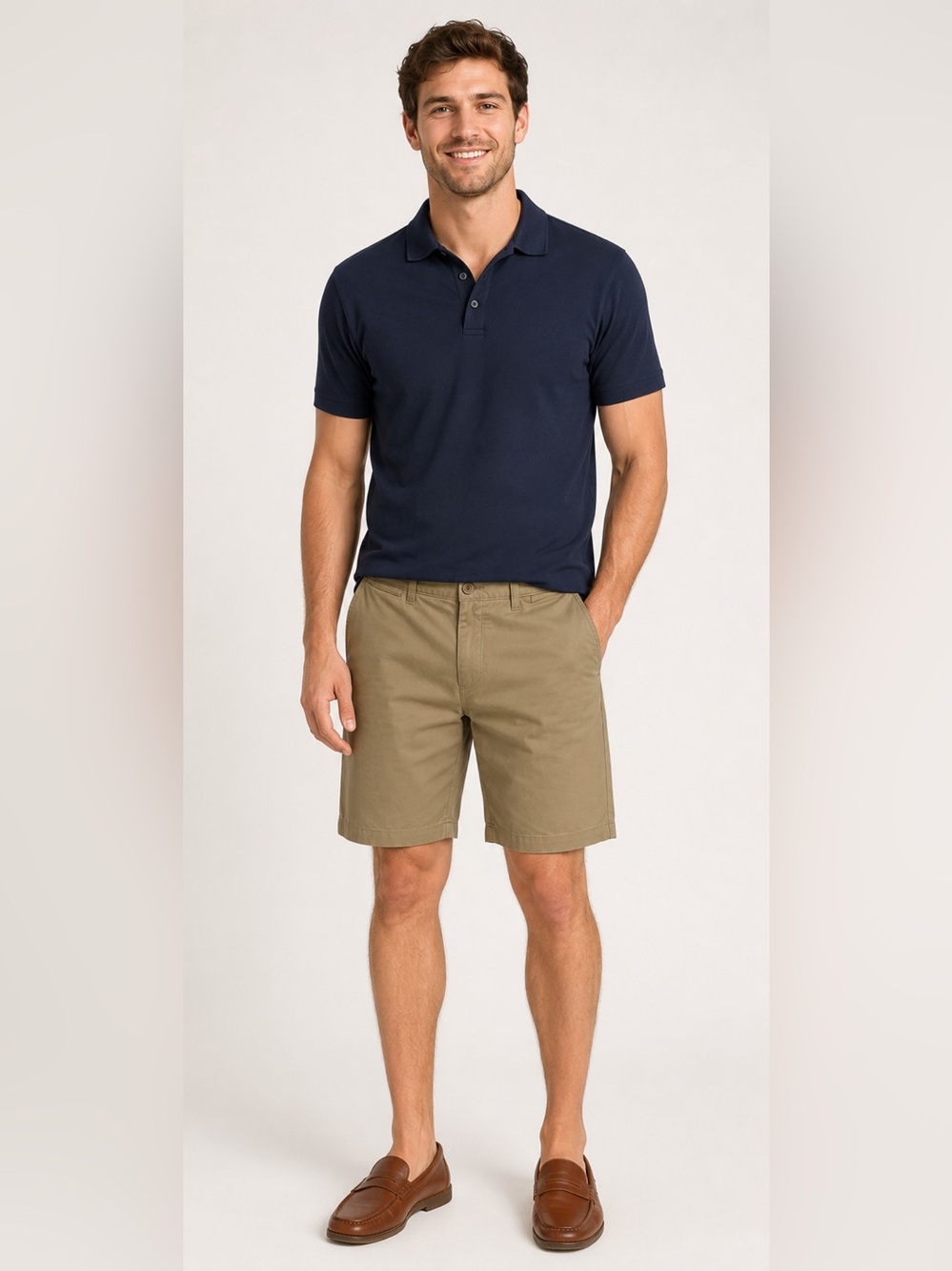 Roundtree & Yorke Performance Khaki Shorts Flat Front Lightweight Casual Size 34
